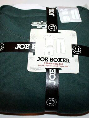 Joe Boxer Men's 3-Pc Thermal Crew & Jams Reindeer Fleece Pajamas, Sz L - New